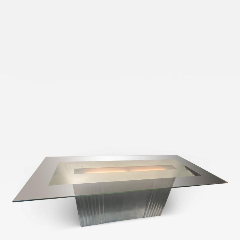 Walter Von Nessen ILLUMINATED MODERNIST ART DECO ALUMINUM AND MIRRORED FROSTED GLASS CONSOLE