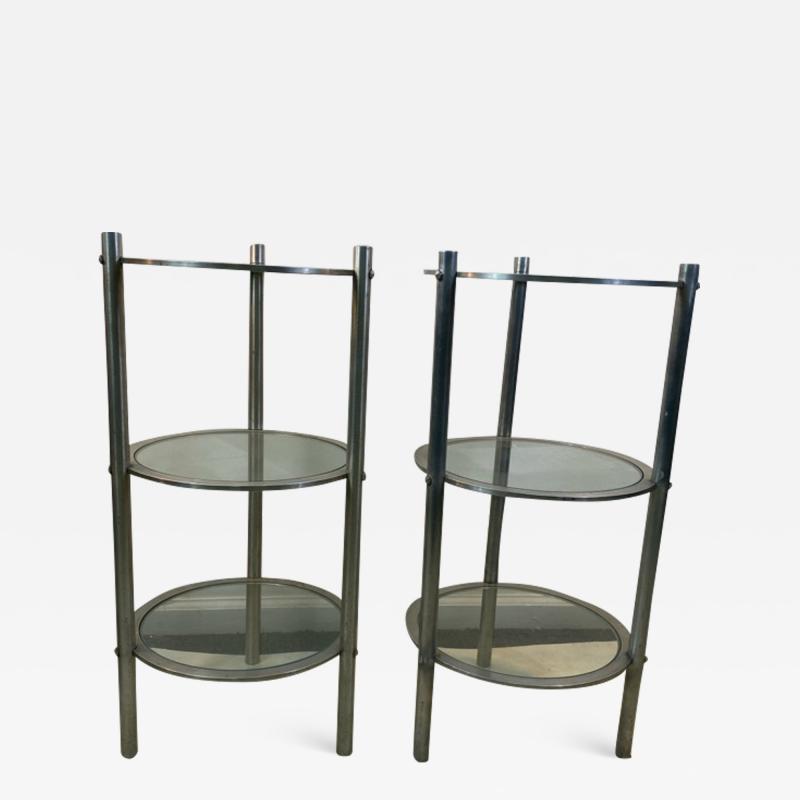 Walter Von Nessen MACHINE AGE ART DECO ALUMINUM PAIR OF TRIPLE TIER TABLES