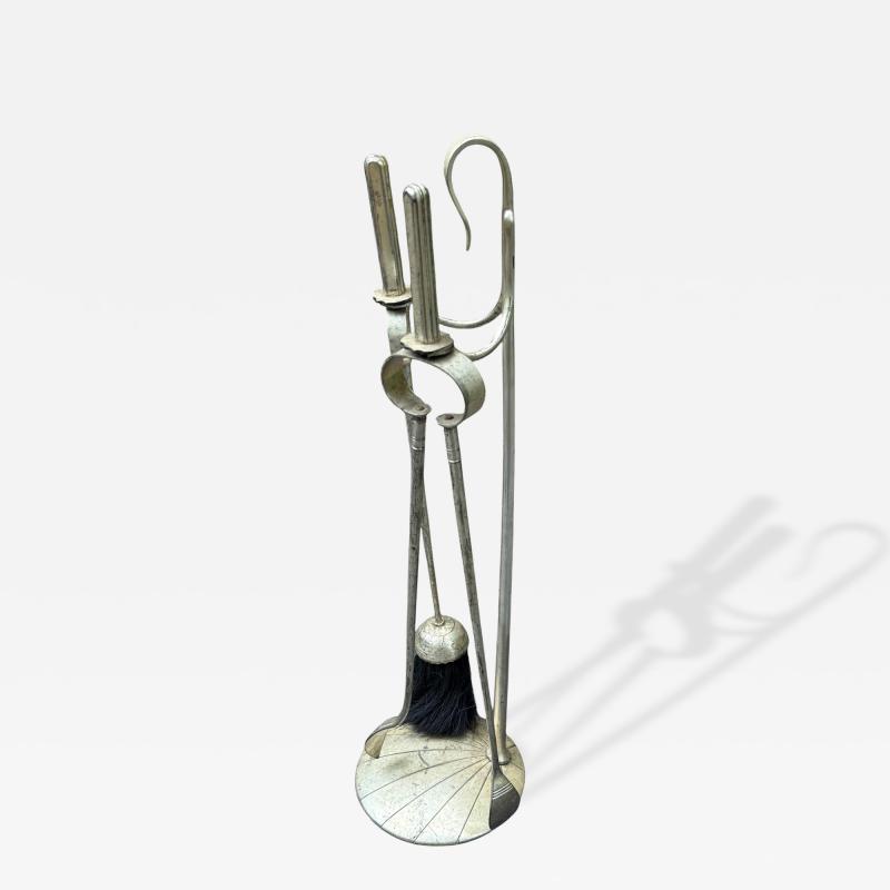 Walter Von Nessen NICKELED BRONZE ART DECO FIRE TOOLS BY WALTER VON NESSEN