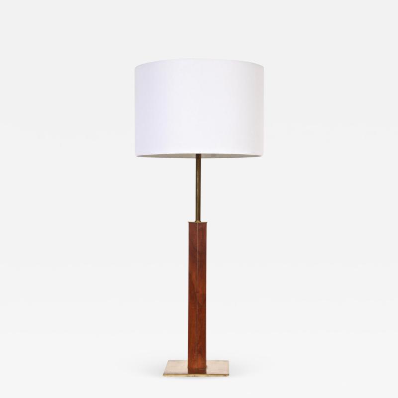 Walter Von Nessen Tall Walter Von Nessen Nessen Studios Walnut Inlaid Brass Tower Table Lamp