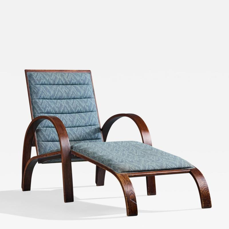 Ward Bennett Chaise Longue with Ash and Fabric USA 1980s