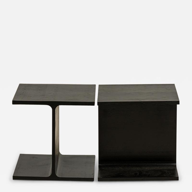 Ward Bennett Mid Century Cast Iron I Beam End Side Tables manner of Ward Bennett 
