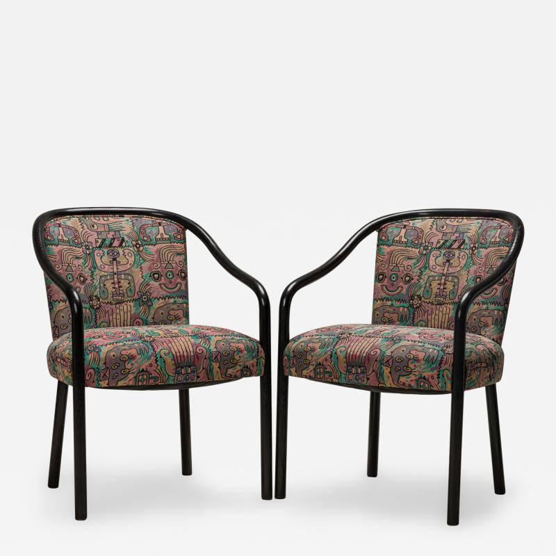 Ward Bennett Set of 4 Ward BennettMulticolor Upholstered Steam Bent Ash Dining Armchairs