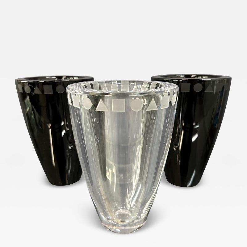 Ward Bennett Trio of Etched Crystal Vases by Ward Bennett for Sasaki