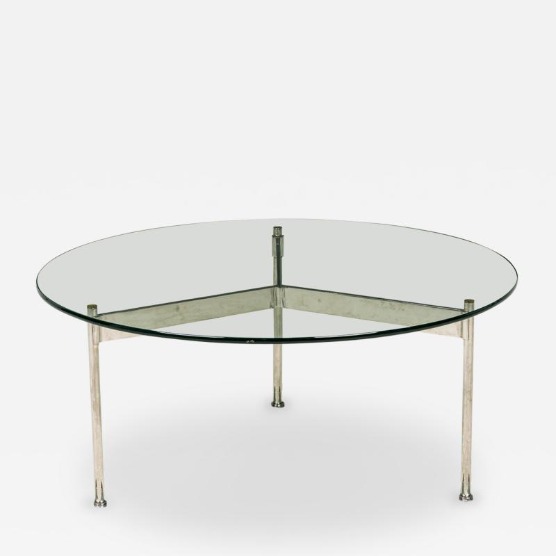 Ward Bennett Ward Bennett Circular Glass and Chrome Plated Steel Coffee Table