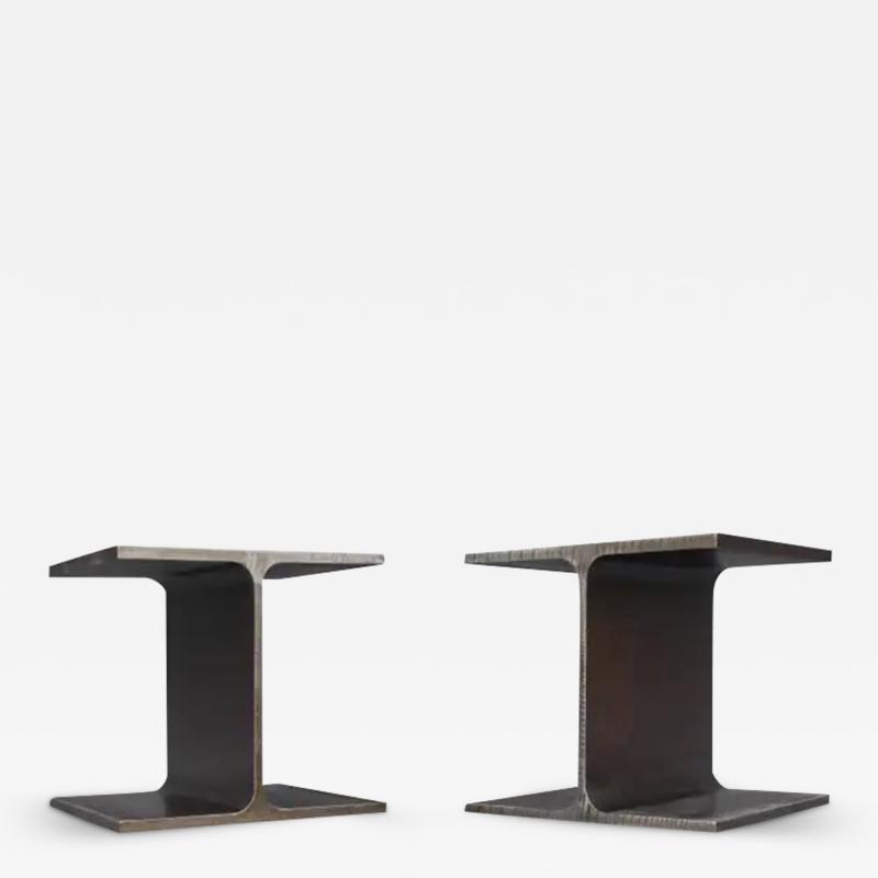 Ward Bennett Ward Bennett Inspired Pair Enameled Steel I Beam Side or End Tables Mid Century