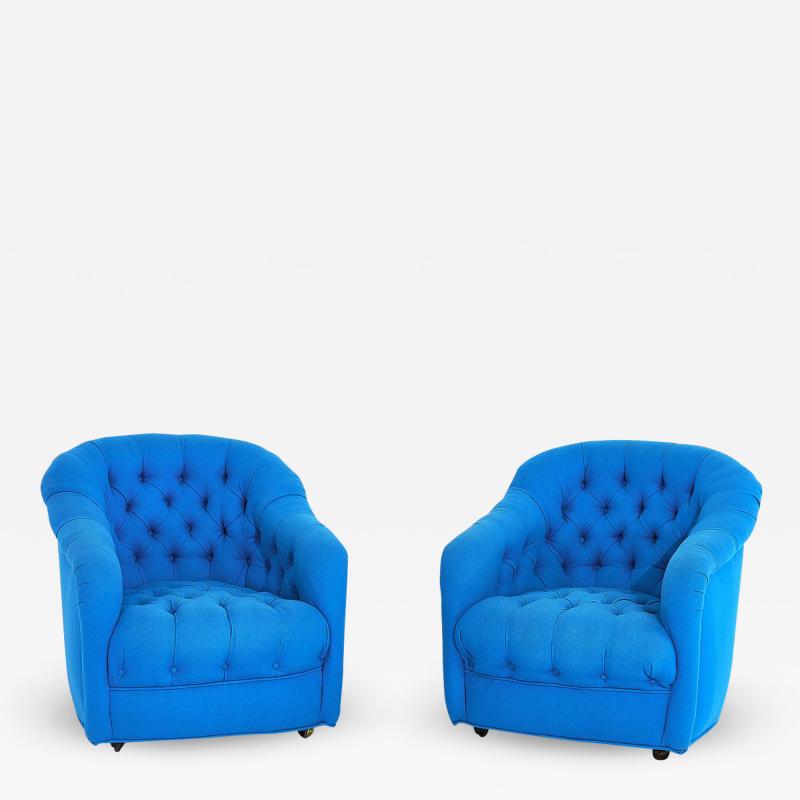 Ward Bennett Ward Bennett Tufted Club Chairs in Original Blue Upholstery 1970