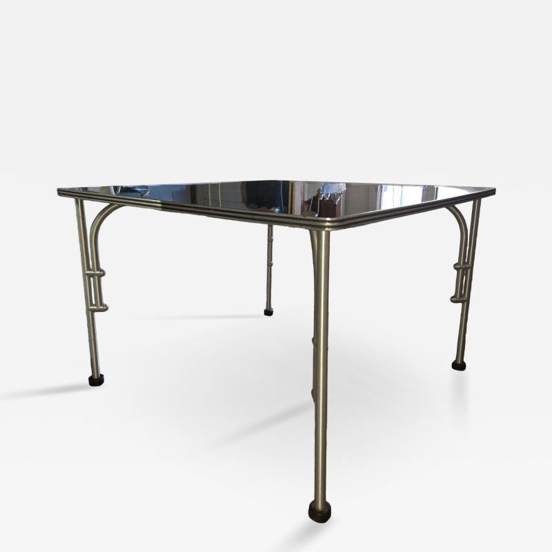 Warren McArthur Corporation Warren McArthur Aluminum 42 Square Black Formica Table c 1938 Glass Top