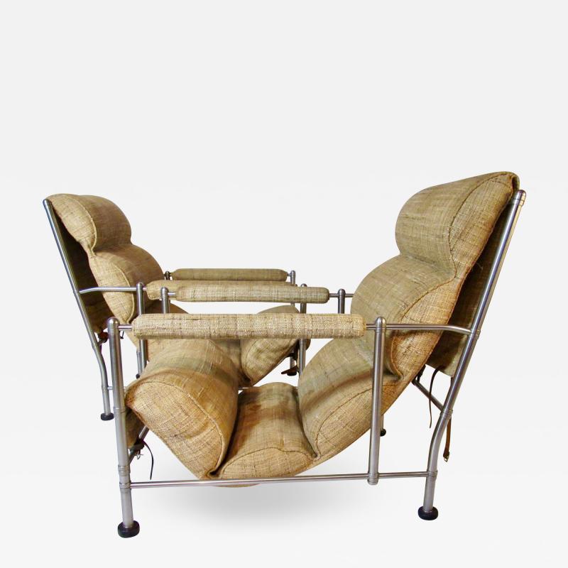 Warren McArthur Warren McArthur Pair of Stainless Steel Lounge Chairs and Ottoman Circa 1935