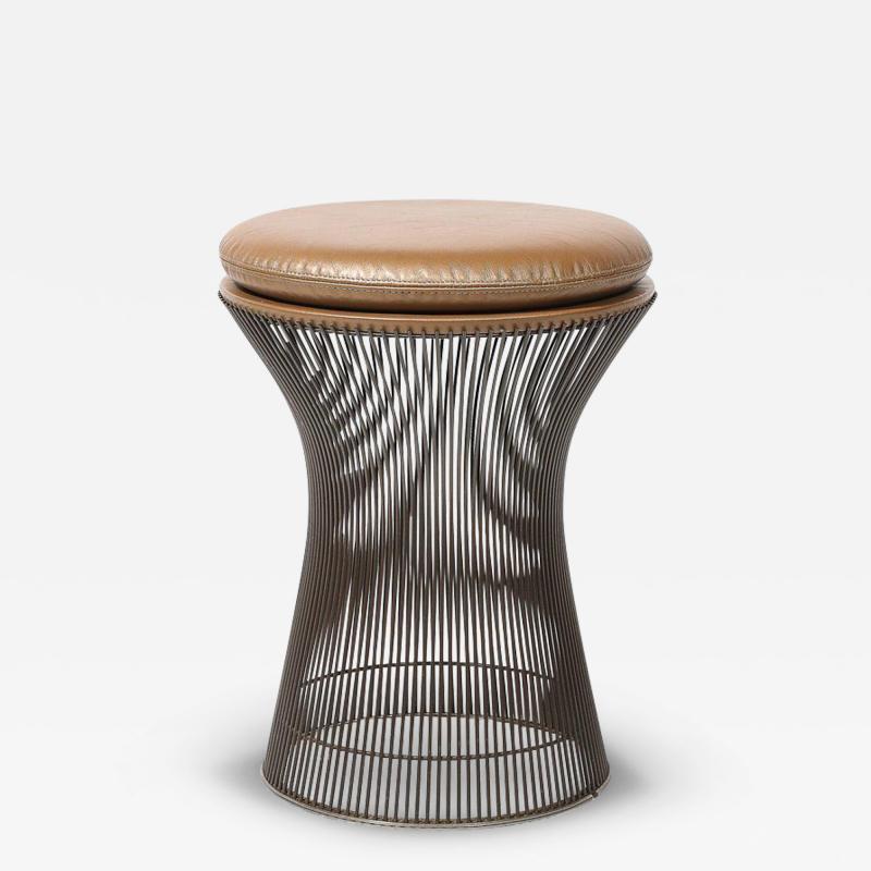 Warren Platner Mid Century Oil Rubbed Bronze Stool in Holly Hunt Leather by Warren Platner