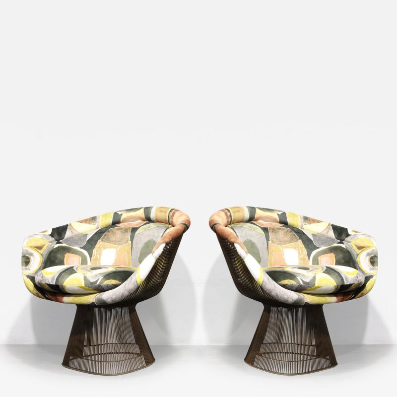 Warren Platner Pair of 1960s Bronze Warren Platner Lounge Chairs New Upholstery