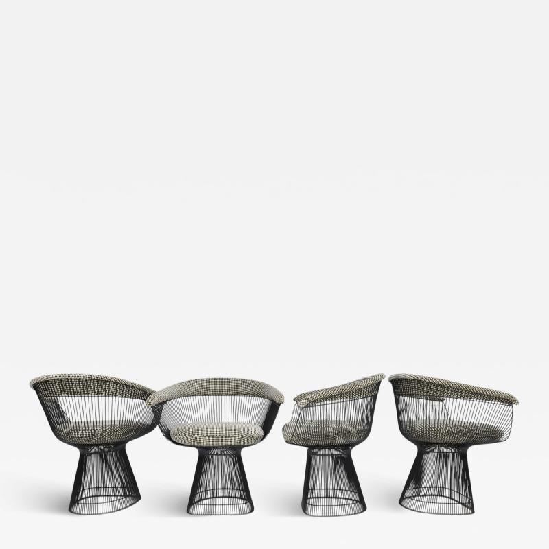 Warren Platner Warren Platner for Knoll Black Frame Dining Chairs in Kelly Wearstler Upholstery