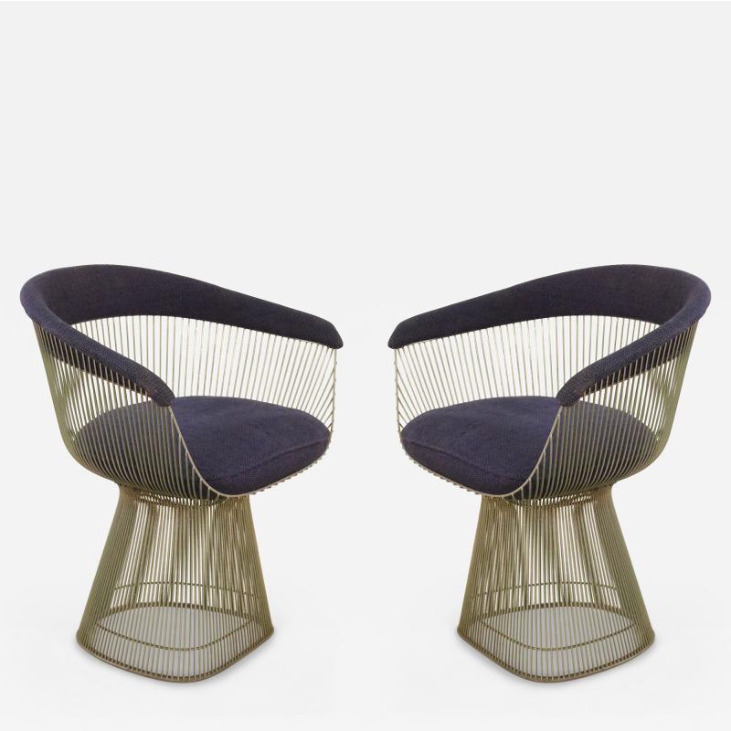 Warren Platner Warren Platner for Knoll Curved Steel and Blue Upholstered Arm Chairs