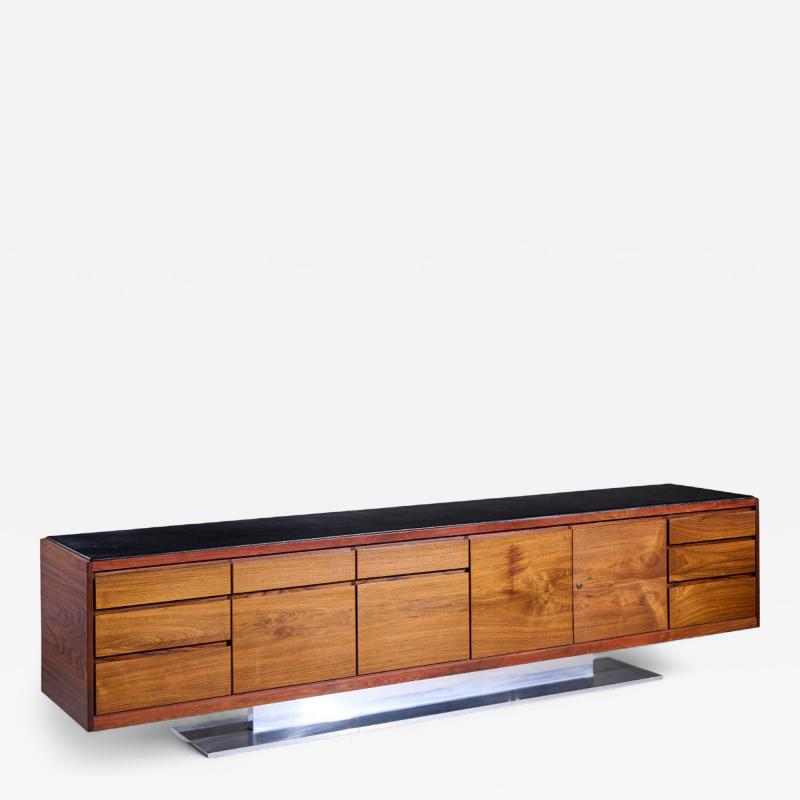 Warren Platner Warren Platner for Lehigh Leopold Mid Century Rosewood and Leather Top Credenza