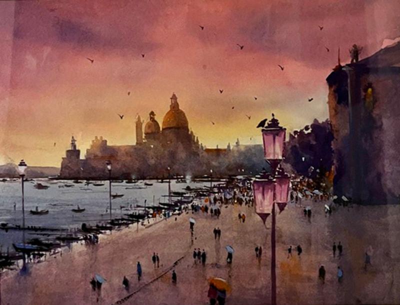 Watercolor Painting of Riva Schiavon Venice