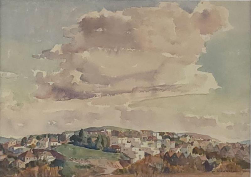 Watercolor of Landscape with Clouds circa 1940