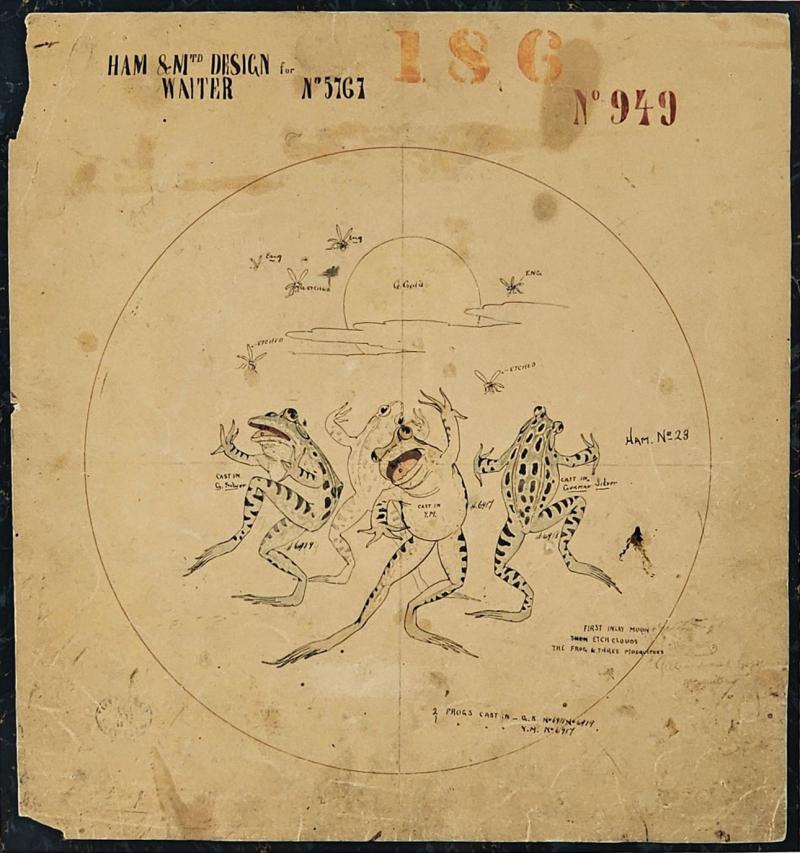 Watercolor of Three Frogs England circa 1860