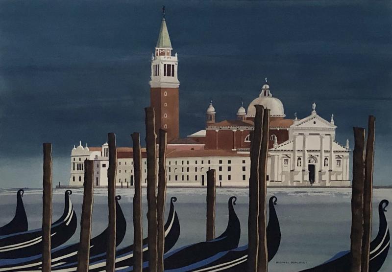 Watercolor on Paper Chiesa di San Maggiore Venice signed Michael Dunlavey