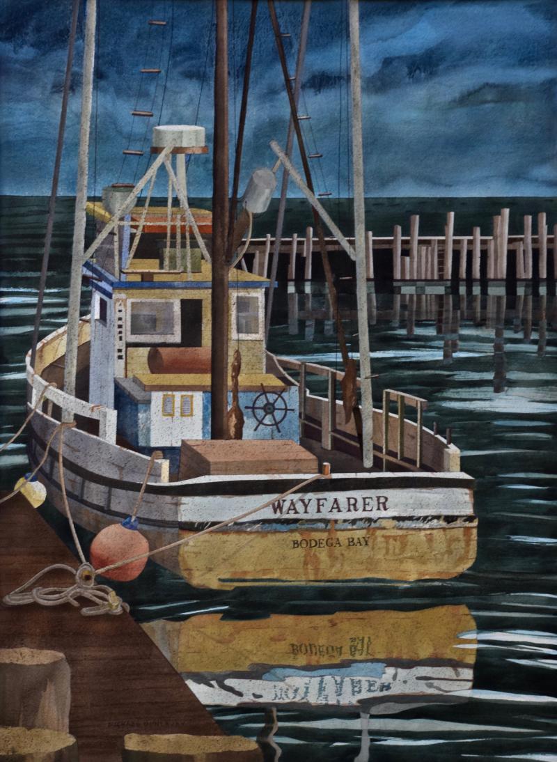 Watercolor on Paper Wayfarer Noyo Harbor California by Michael Dunlavey