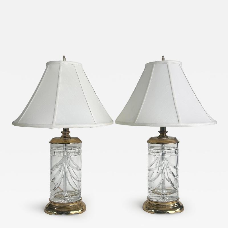 Waterford Crystal Waterford Cut Crystal Overture Lamps Polished Brass Shades Pair