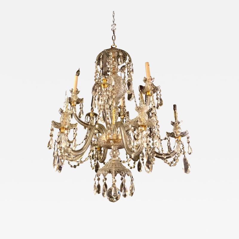 Waterford Style 1940 Cut Crystal Chandelier with Palatial Center Column Sphere