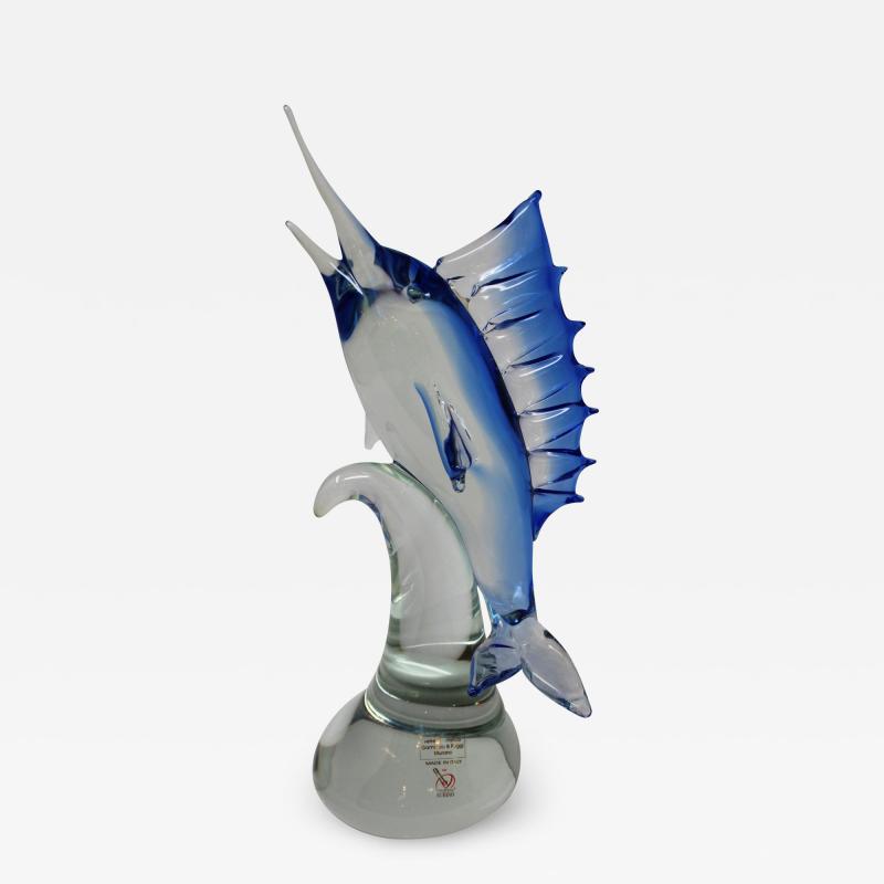 Wave Murano Glass Blue Marlin Sculpture