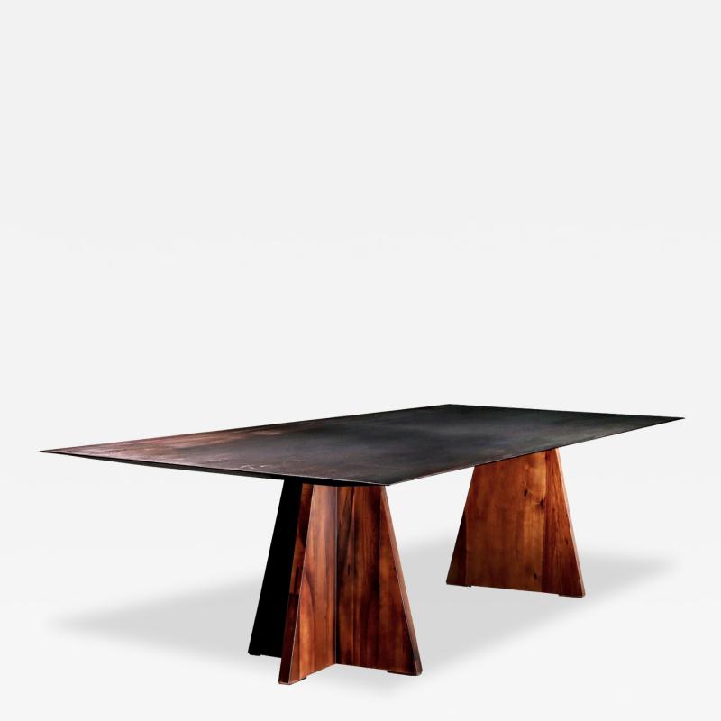 Waxed Iron and Exotic Wood Dining Table from Costantini Fierro in Stock