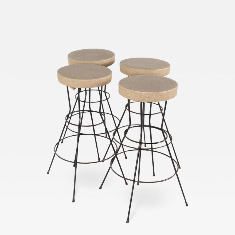 Weinberg Style Mid Century Brown Vinyl and Iron Stools Set of 4