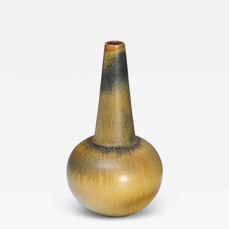 Wendelin Stahl Wendelin Stahl Stoneware Vase Yellow and Black Hare s Fur Glaze Germany 1960s