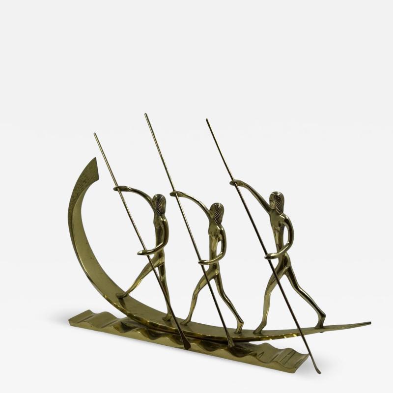 Werkst tte Hagenauer Hagenauer Brass Sculpture Three Rowers in Canoe Vienna circa 1930s
