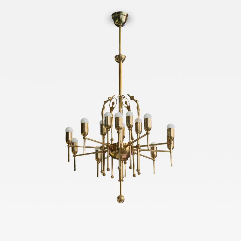 Werkstatte Hagenauer Wien Chandelier in Brass Austria 1950s