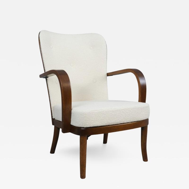 Werner West Werner West Arm Chair in Dark Stained Birch White Wool Wilh Schauman 1930s