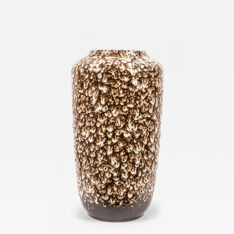 West German Mid Century Brown and Beige Bubbled Fat Lava Glazed Ceramic Vase