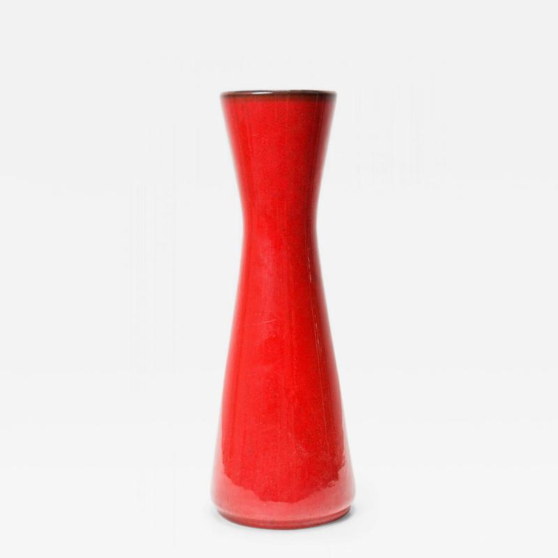 West German Mid Century Red Hourglass Form Ceramic Vase