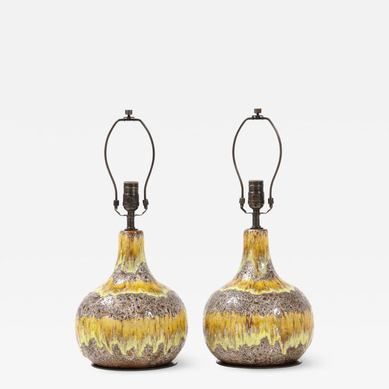 West German Yellow Brown Glazed Lamps