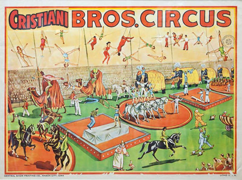 Whimsical and Bright Framed Original 1950s Circus Poster