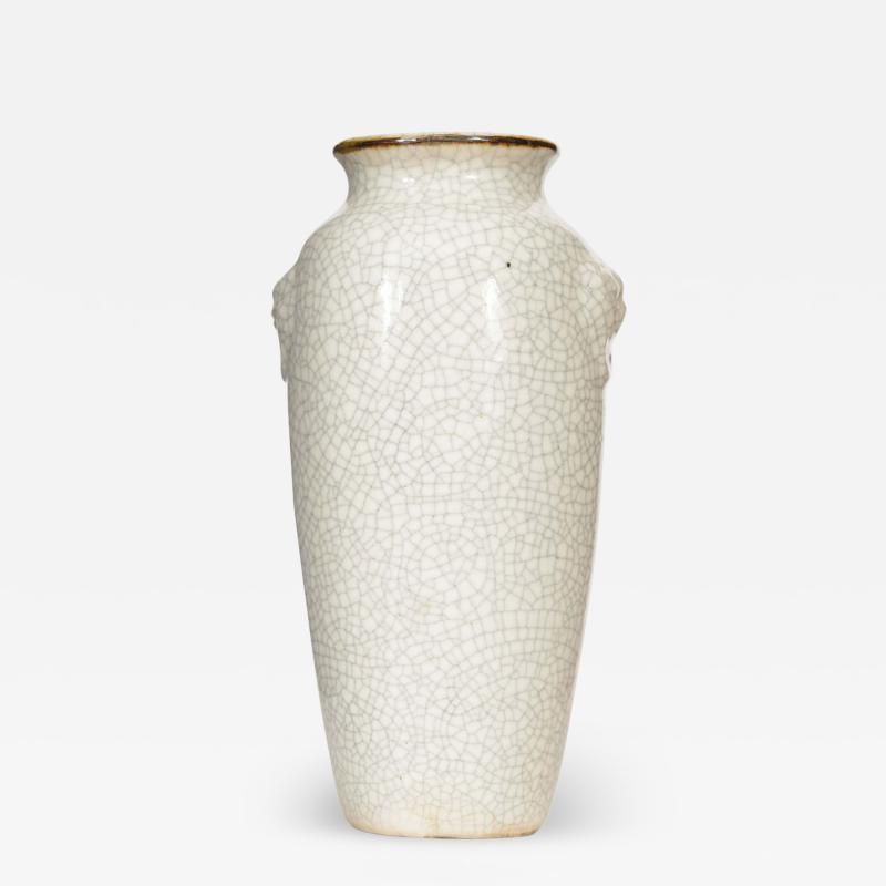 White Crackle Glazed Ceramic Urn Vase