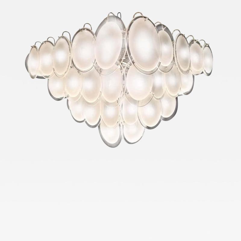 White Disc Murano Chandelier 1970s