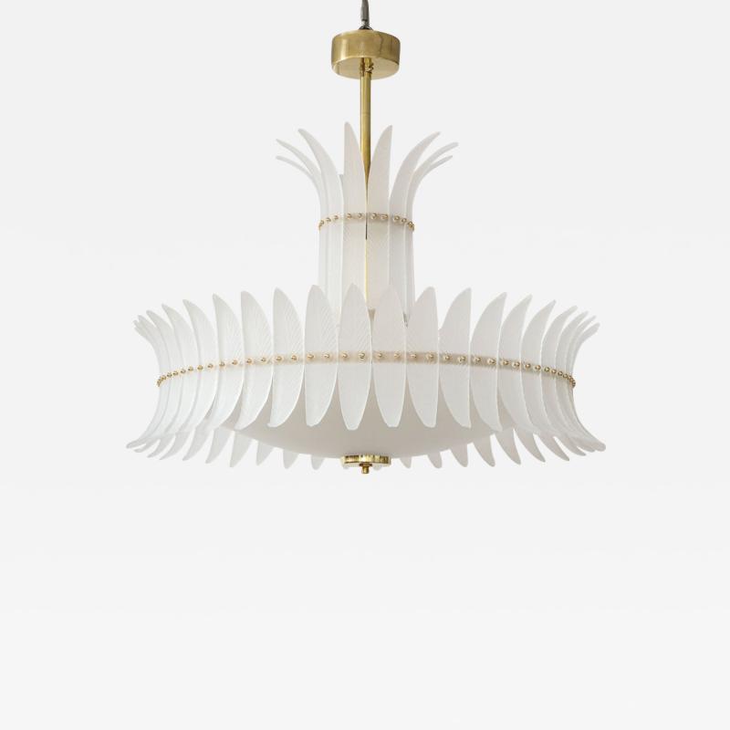 White Frosted Murano Glass Piume or Feathers Chandelier with Brass Italy 2022