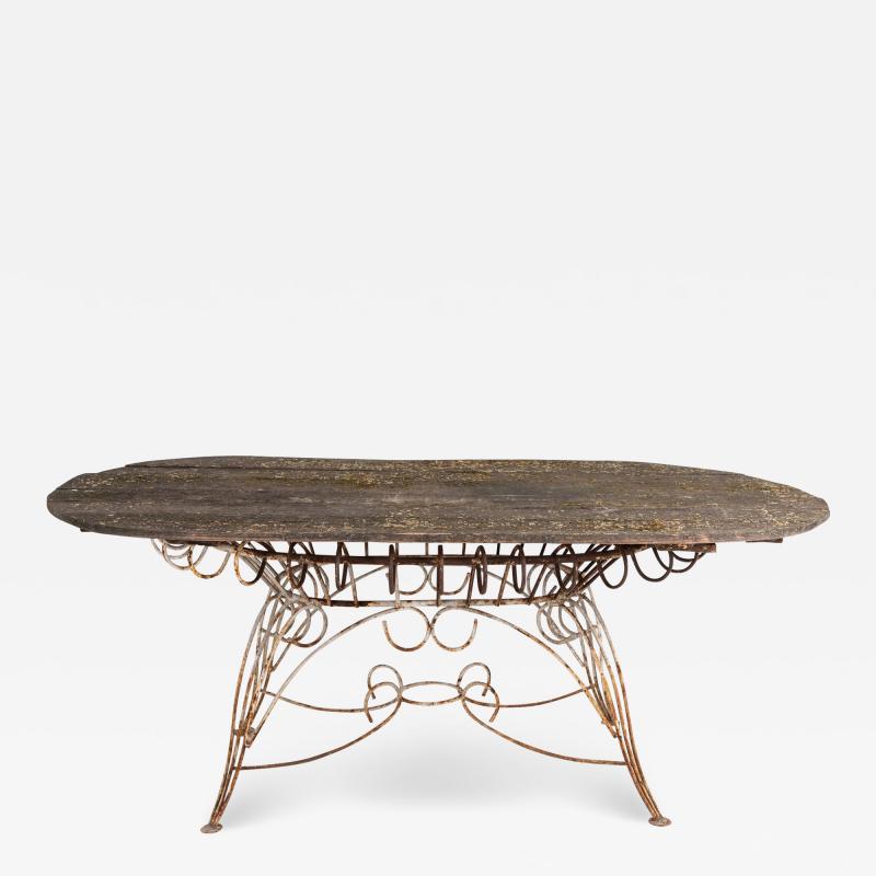 White Iron and Wood Topped Garden Dining Table France 1930s