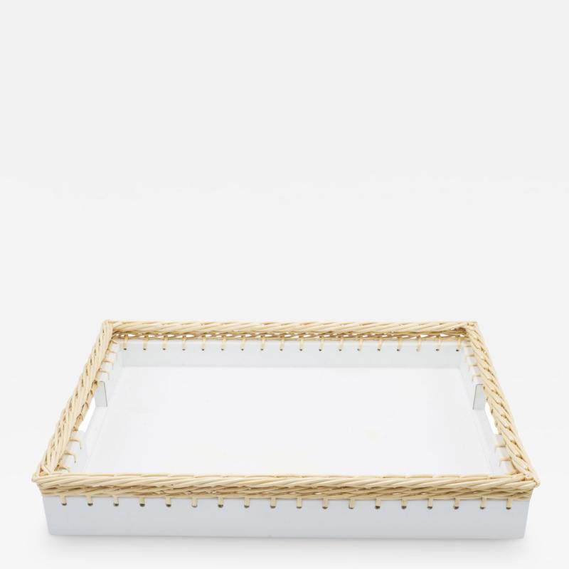 White Leather And Wicker Tray