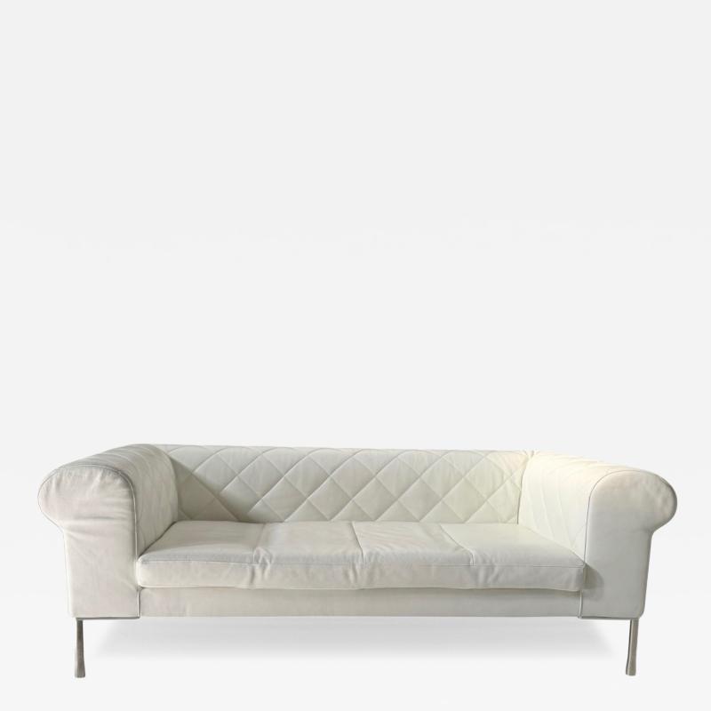White Leather Barocco Sofa Model 1320 by Zanotta Italy 1980