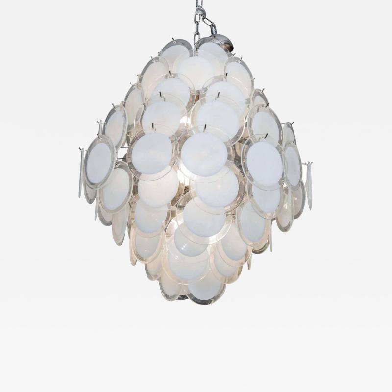 White Murano Glass Disc Chandelier in Double Cone Shape