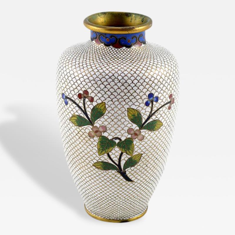 White Plum Flowers Cloisonn Vase China or Japan 19th C 