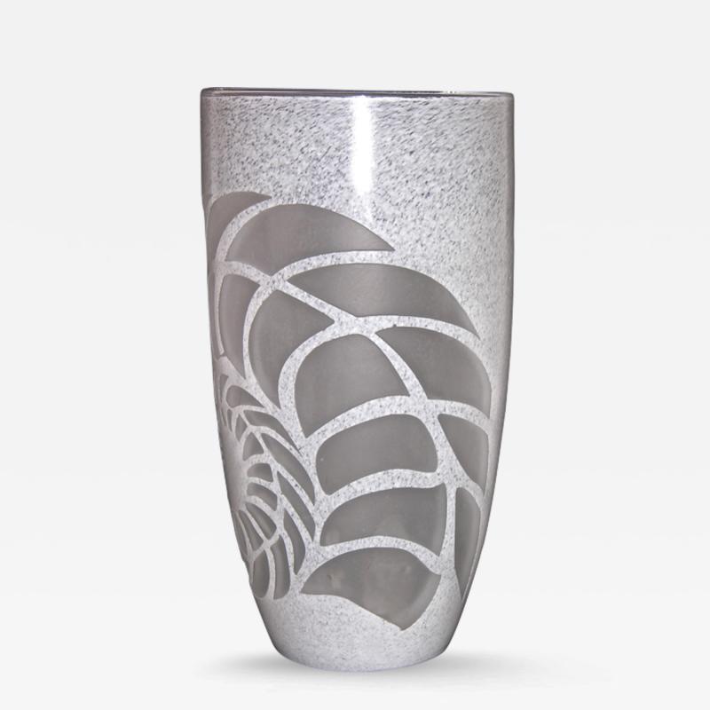 White Textured Murano Glass Vase with Fern Decor