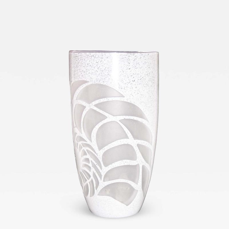 White Textured Murano Glass Vase with Fern Decor