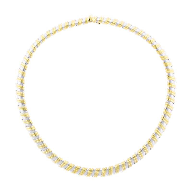 White and Yellow Gold Ribbed Collar Necklace
