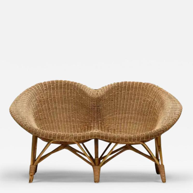 Wicker and Rattan Loveseat Italy 1970s