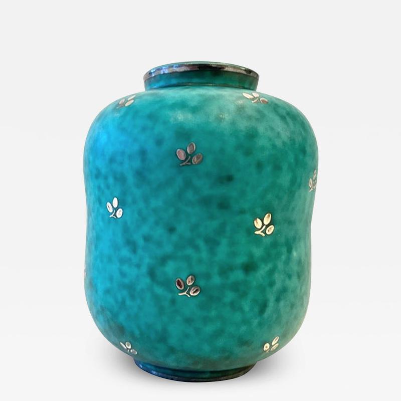 Wilhelm K ge TURQUOISE CERAMIC AND SILVER INLAID ARGENTA VASE BY WILHELM KAGE