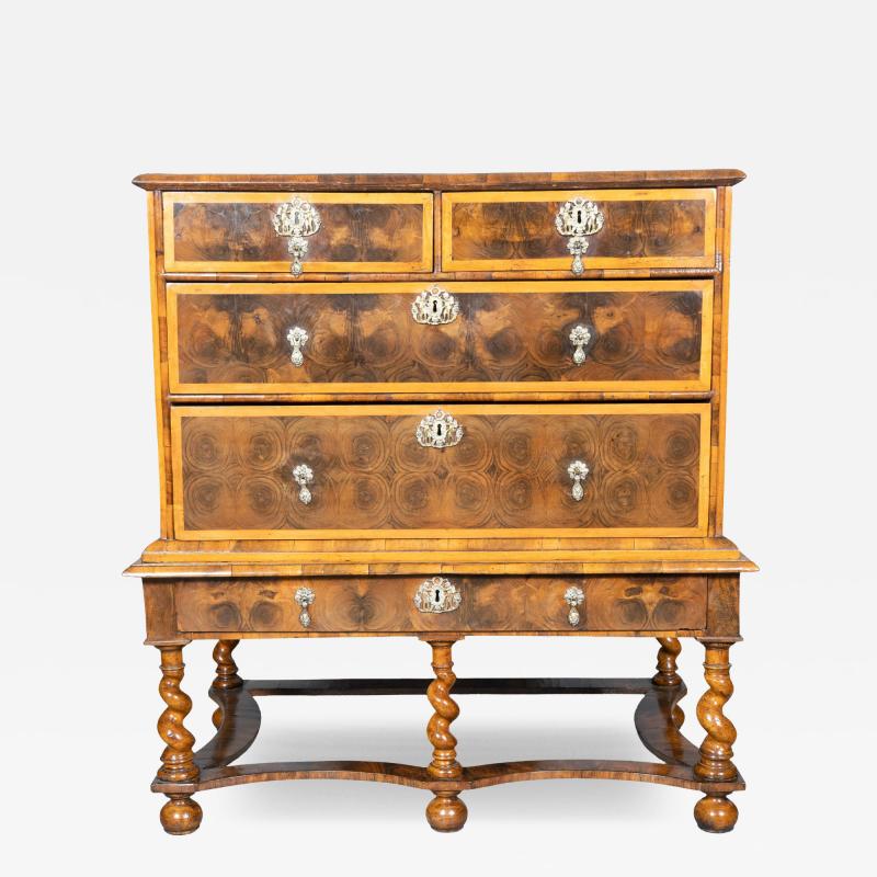 William And Mary Oyster Veneer Chest On Stand